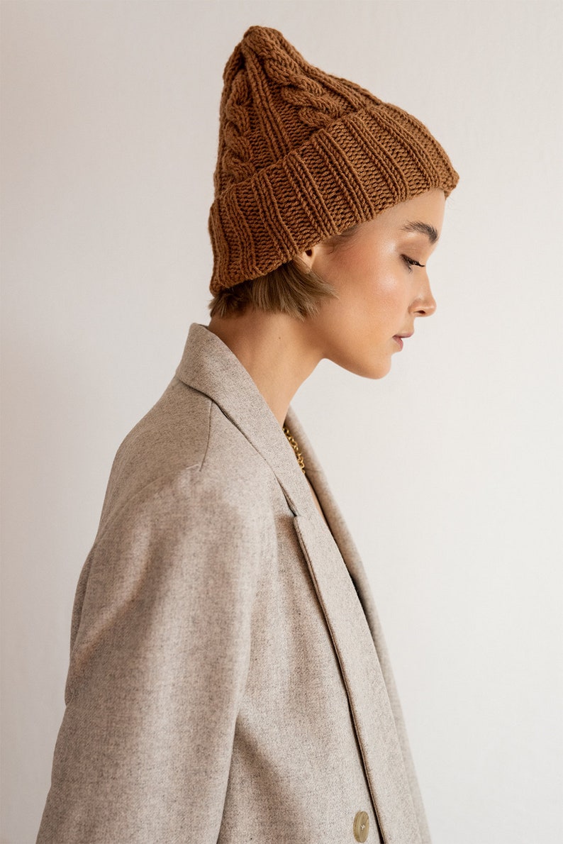 Cable Knit Caramel - Beanie Brown Wool
