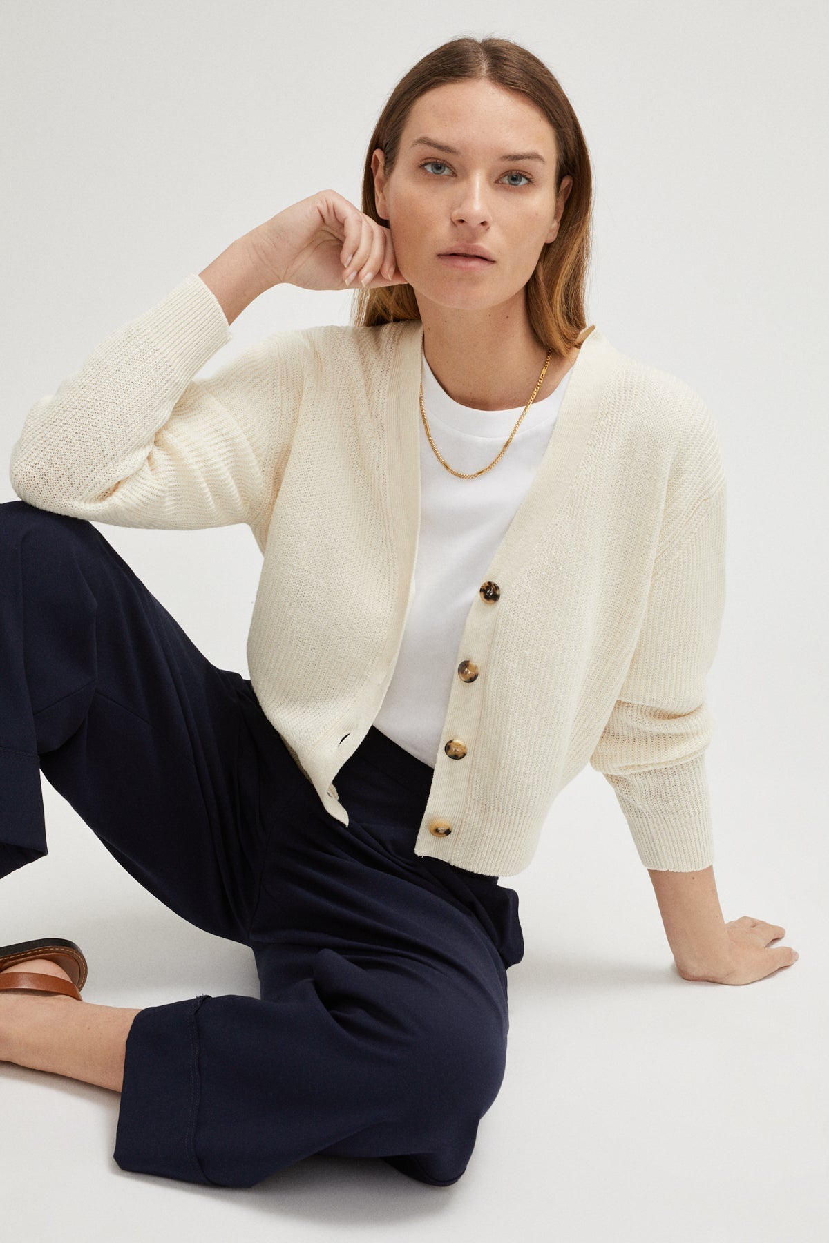 The Linen Cotton Ribbed Cardigan | Sustainable Knitwear