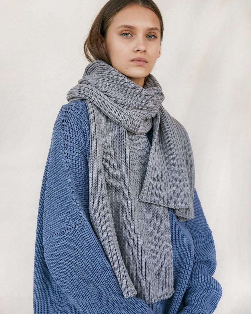 Rib Scarf: Grey Merino Wool | Sustainable Knitwear