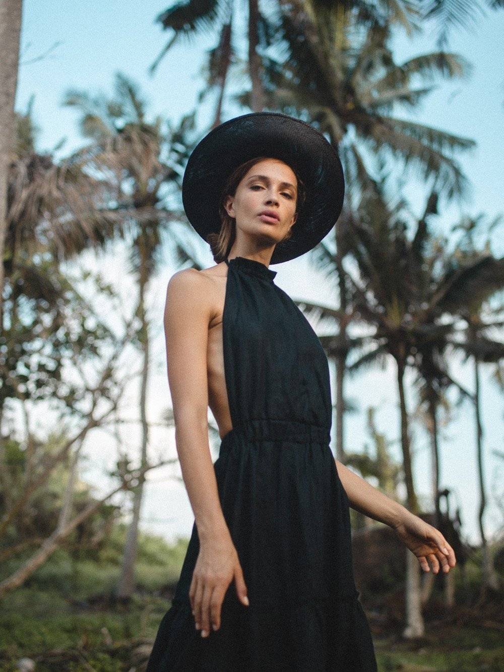 Backless Linen Maxi Dress in Black - Annely