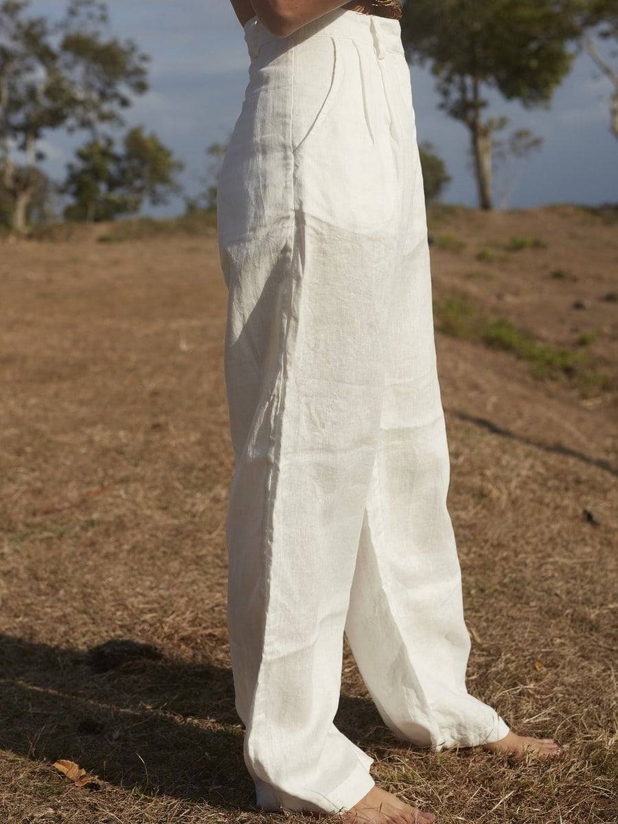 Pleated linen wide-leg pants