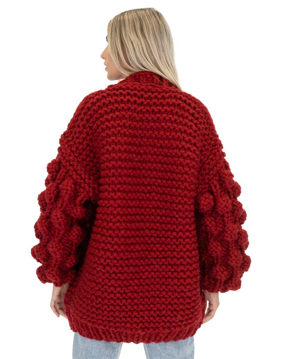 Bubble Knit Cardigan - Red | Urbankissed - Sustainable Marketplace