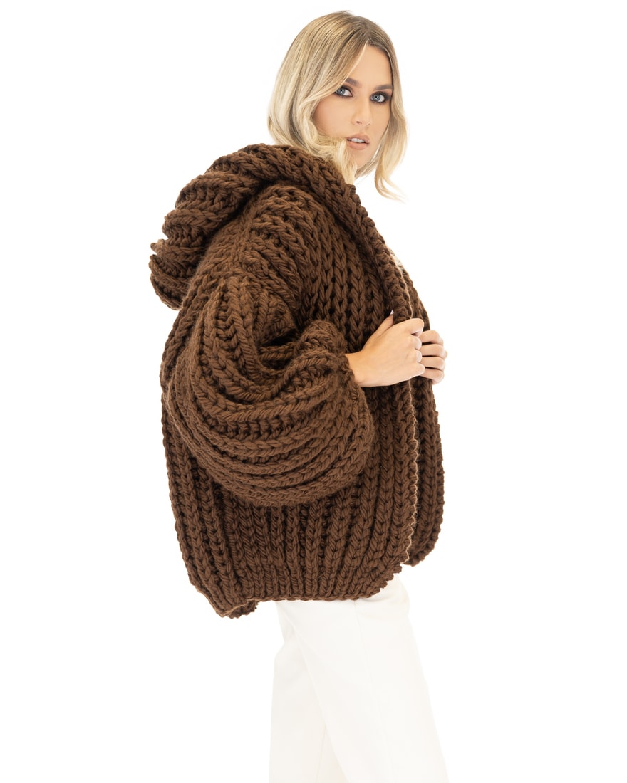 Chunky Knit Cardigan - Brown  Urbankissed - Sustainable Marketplace