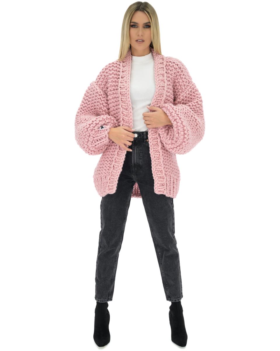 Chunky Knit Cardigan - Pink  Urbankissed - Sustainable Marketplace