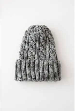Cable Knit Beanie Wool - Caramel Brown