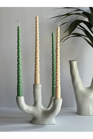 Taper Candles Green White