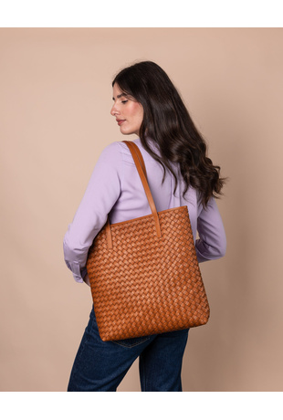 Leather Woven Tote Bag Brown