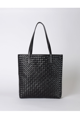 Leather Woven Tote Bag Black