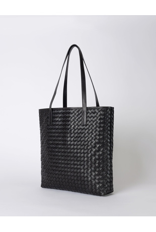 Leather Woven Tote Bag Black