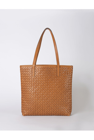 Leather Woven Tote Bag Brown