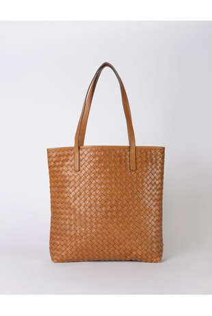 Leather Woven Tote Bag Brown